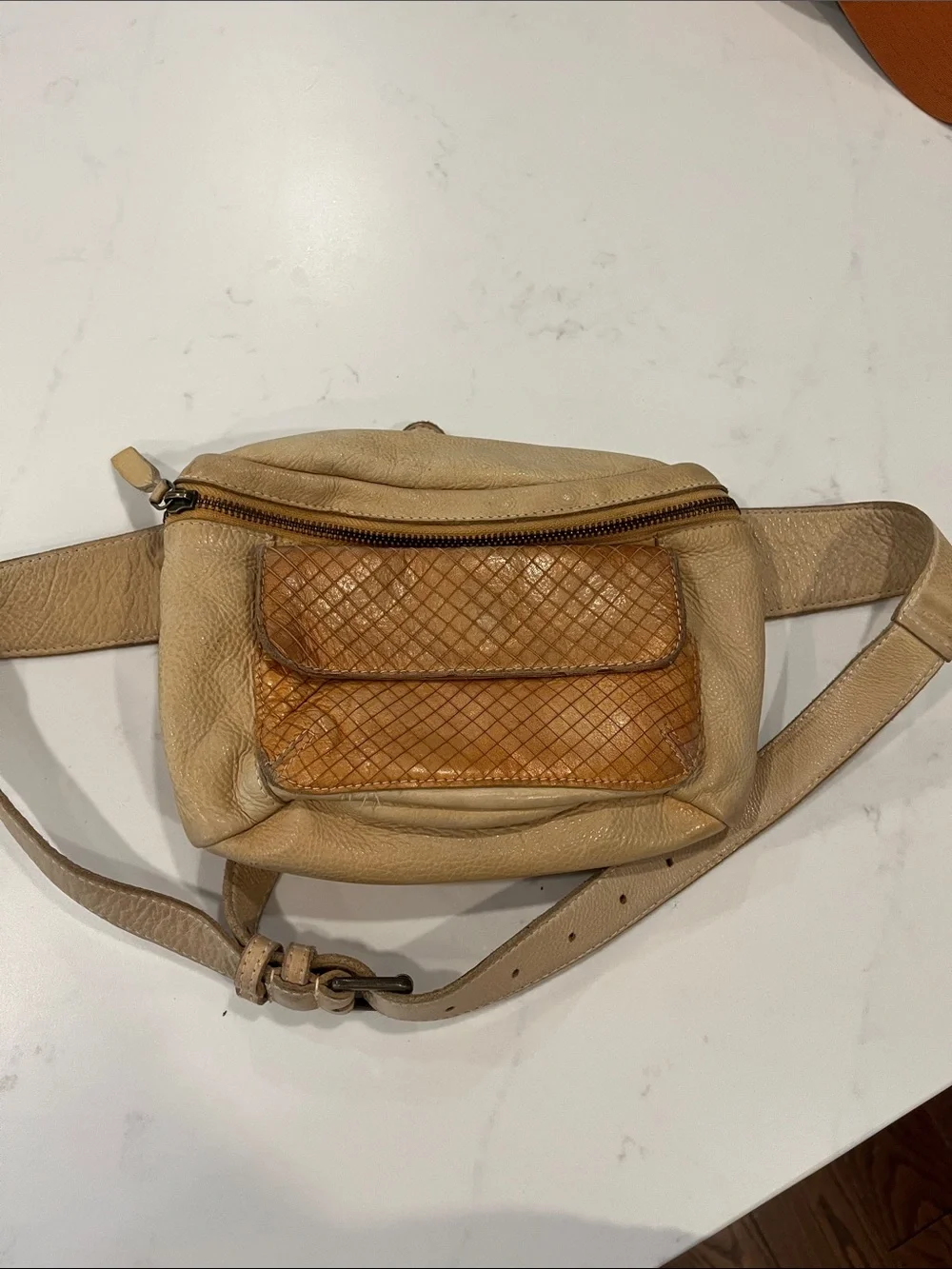 Free People Beige Crossbody Bag with Tan Front Pocket